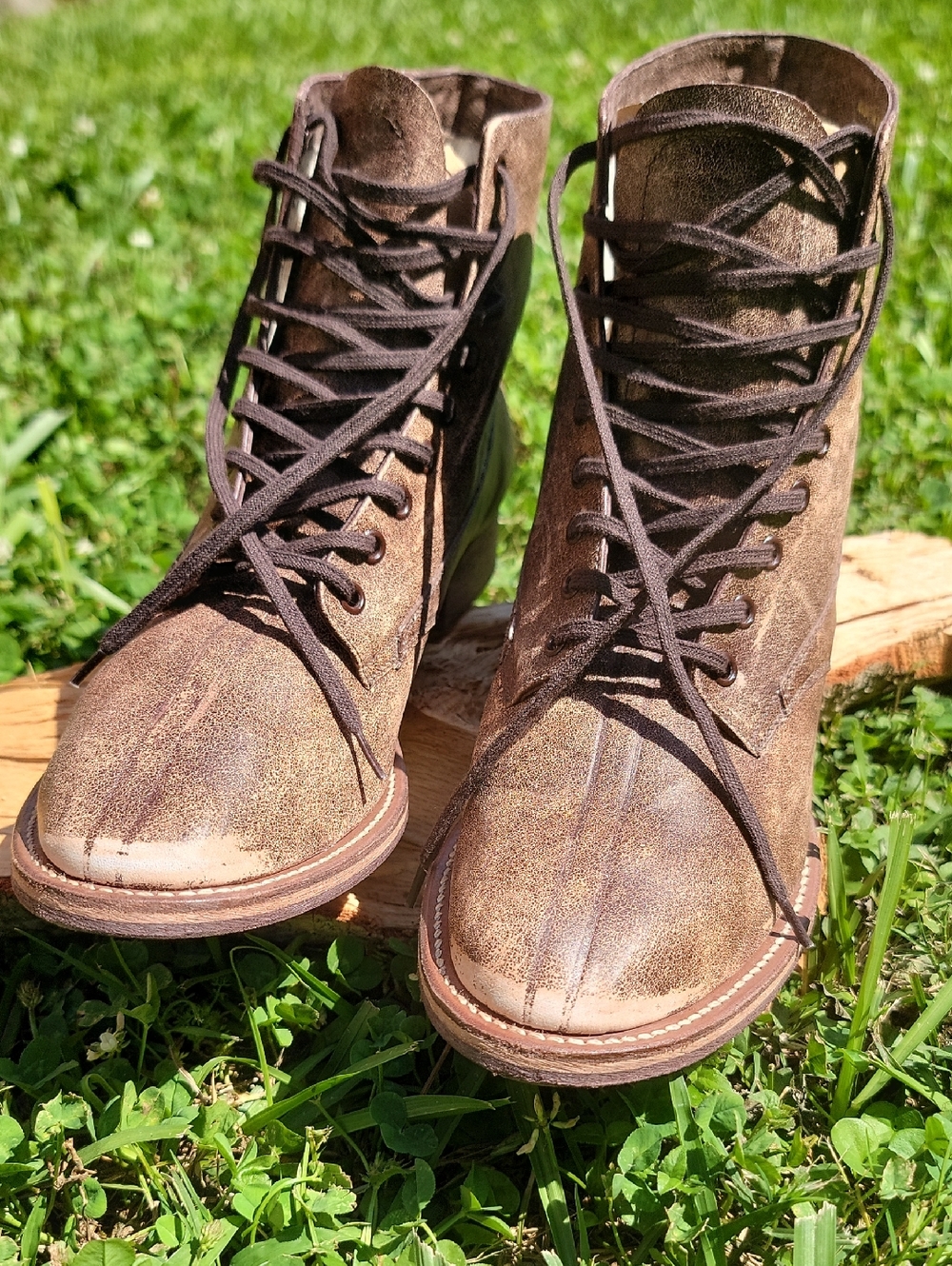 Boxcar Distressed Brown Lace-Up Leather Ankle Boots